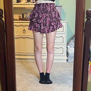 Altar'd State Violet Floral Ruffle Mini Skirt